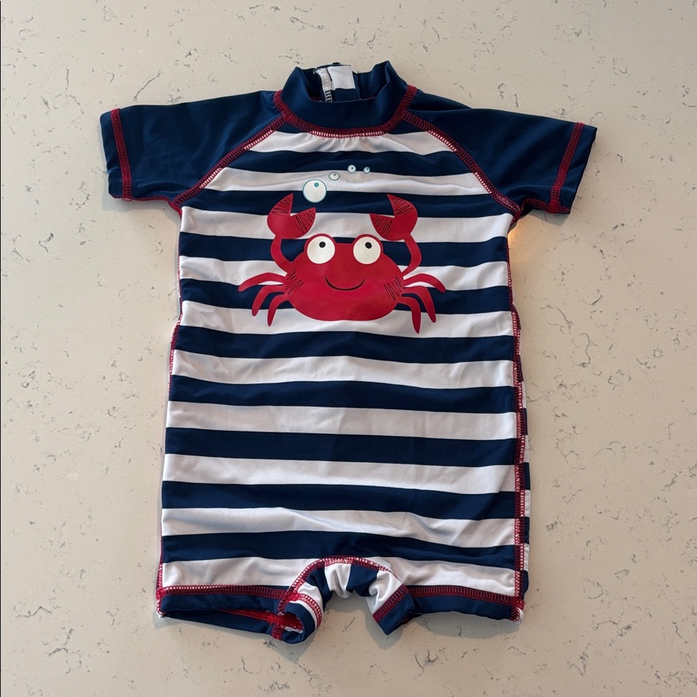 Navy and White Striped Kids Swim Rashguard